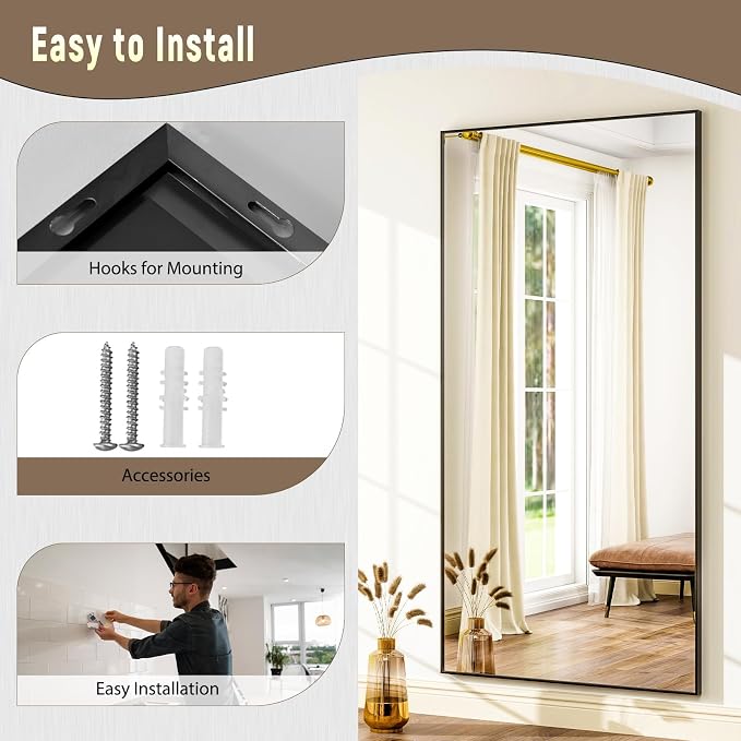 GLSLAND 76"x34" Full Length Mirror Oversize Rectangle Full Body Mirror Aluminum - Image 7