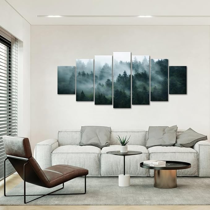 iKNOW FOTO XLarge 7 Panel Canvas Print Wall Art Misty and Fog Over Dark - Image 2