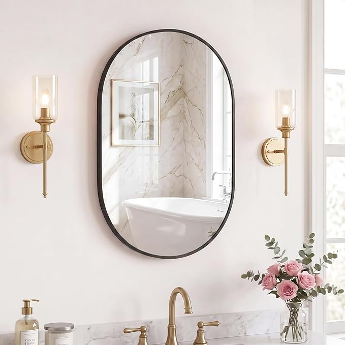 DUMOS 20" x 30" Oval Bathroom Mirror, Tempered Glass, Morden Vanity Mirror - Image 2