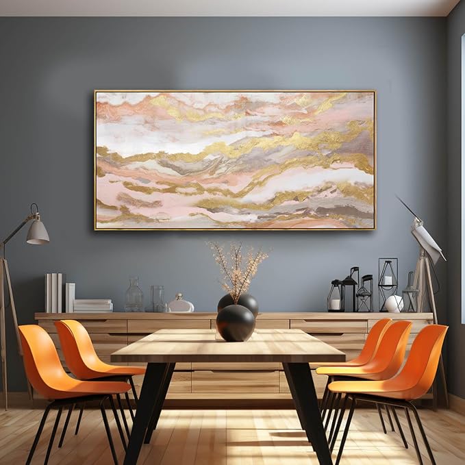 YJYart Canvas Wall Art Gold Living Room Decor Pink Canvas Art Room Decor - Image 7