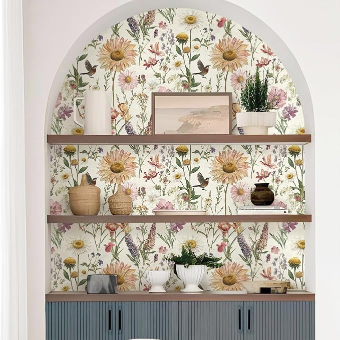 Livebor Floral Peel and Stick Wallpaper Floral Bird Contact Paper 16.9inch x - Image 7