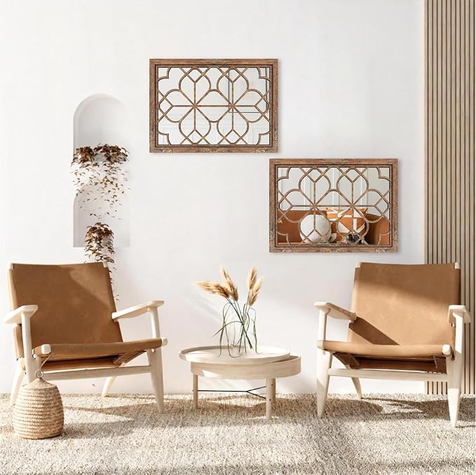 Set of 2 19x26 Inch Large Redbrown Shatterproof Rectangular Wall Mirrors - Image 7