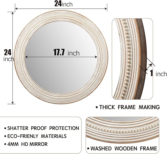 Reflinto 24 Inch Boho Wooden Round Mirrors - Image 5
