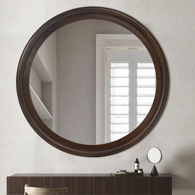 CULER Round Wall Mirrors 30 Inch, Wood Rustic Decorative Transitional Mirror - Image 3