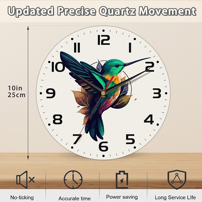 Flaying Hummingbird Bird Wall Clock Silent Non-Ticking Battery Operated Clock - Image 2