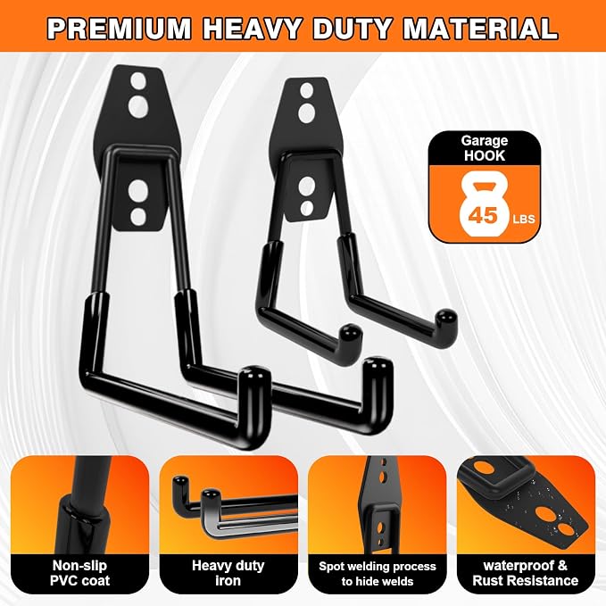 Heavy Duty Garage Hooks Storage, Anti-Slip Steel Wall Mount Multi-Size Utility - Image 3
