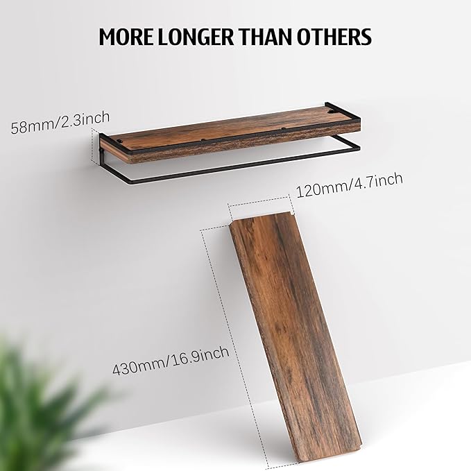 Meangood Floating Shelves Wall Mounted Set of 2, Rustic Wood Wall Storage - Image 3