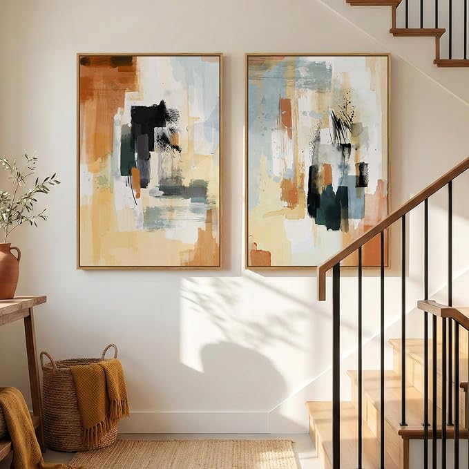 Large Framed Neutral Abstract Wall Art, Minimalist Colorful Pictures - Image 4