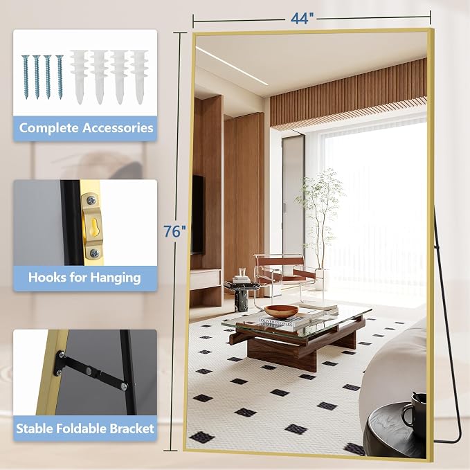 Large Mirror Full Length with Stand, Hanging or Wall Mounted, Tempered Glass - Image 6
