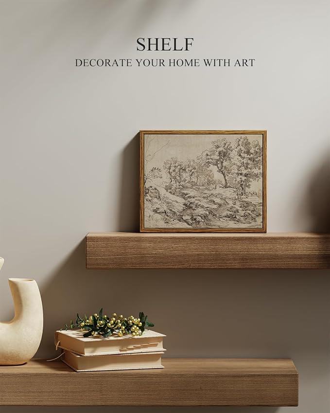 InSimSea Framed Canvas Wall Art, Neutral Sketch Landscape Painting, Rustic - Image 2