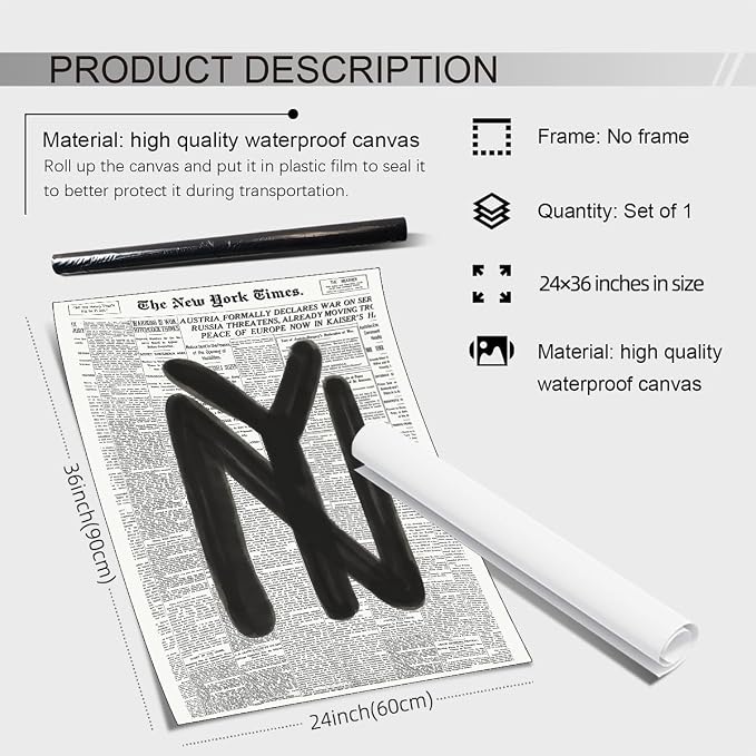 noxozoqm Black and White Newspaper Wall Art Vintage New York City Poster Trendy - Image 2