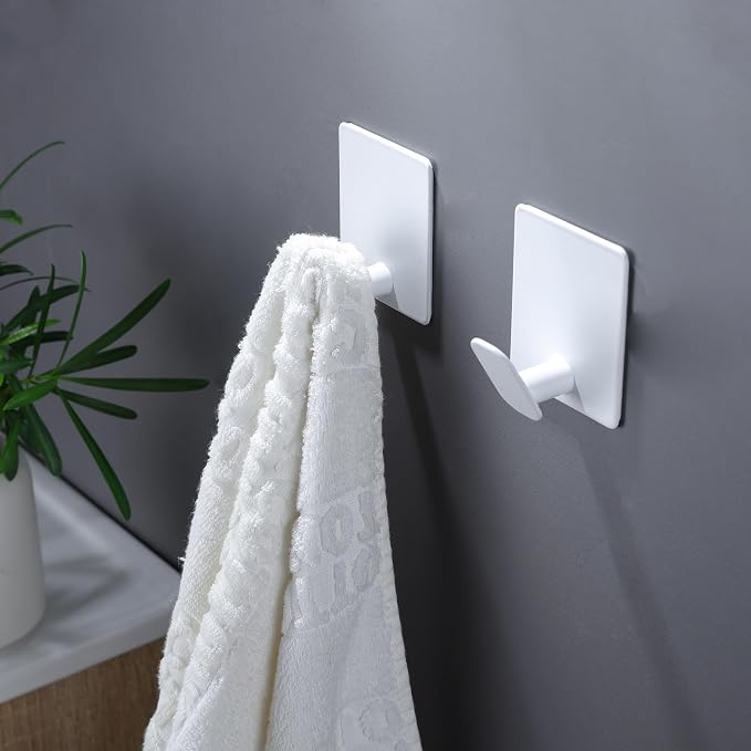 DELITON Adhesive Hooks for Hanging, 8 Pack White Wall/Towel Hooks for Bedroom - Image 3
