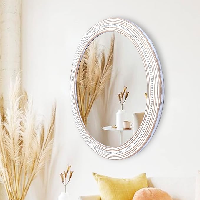 Reflinto 30 Inch Rustic Farmhouse Wooden Round Mirrors - Image 3
