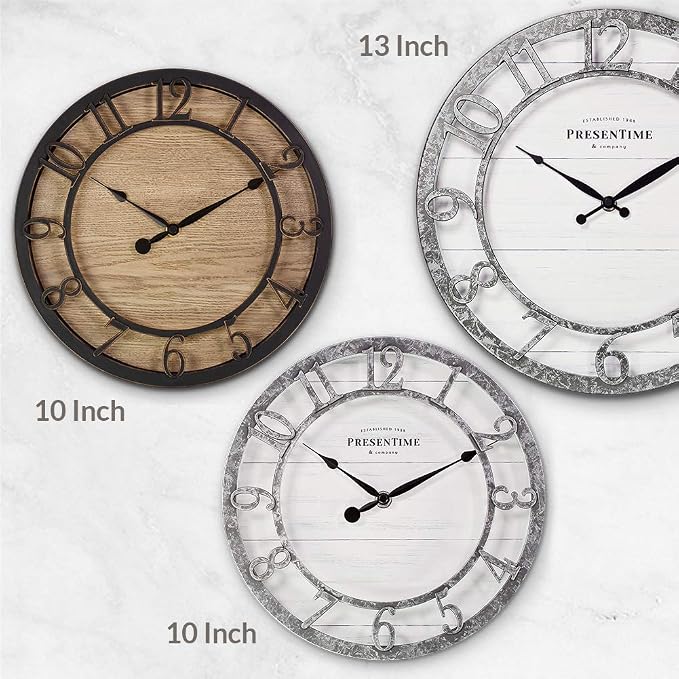 Presentime & Co 13" Farmhouse Series Wall Clock, Quartz Movement, Shiplap Style - Image 5