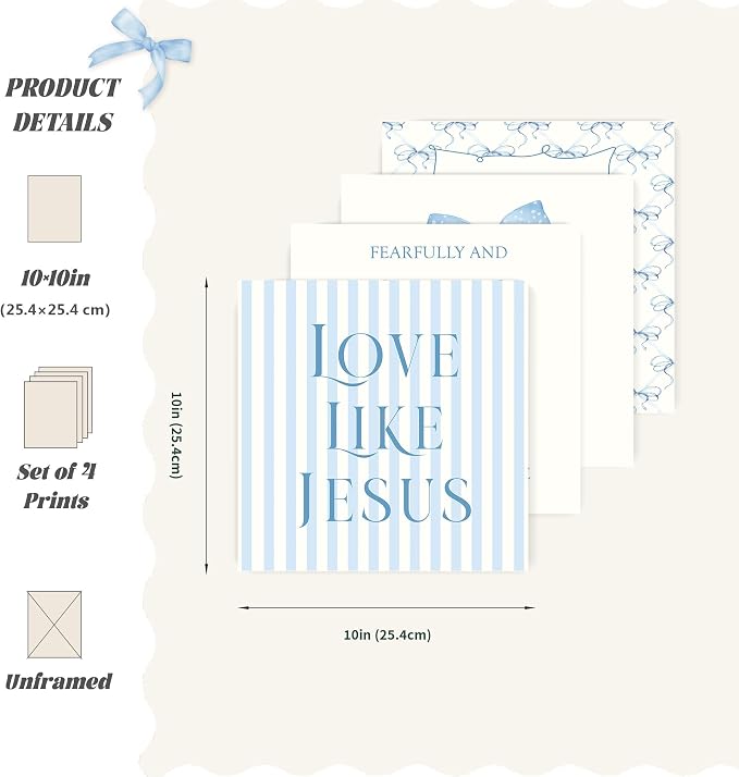 LARTSFRO Coquette Blue Bow Jesus Wall Art Decor Posters, Light Blue Bow - Image 2
