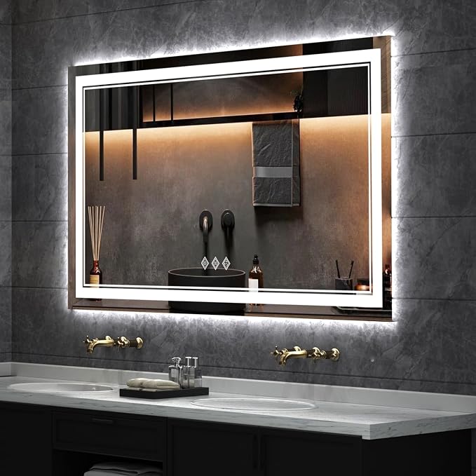 LED Vanity Mirror, 48x30 Inch Gradient Front and Backlit LED Mirror by VanPokins-GlobalHighEndLEDBathroomMirrorBrand