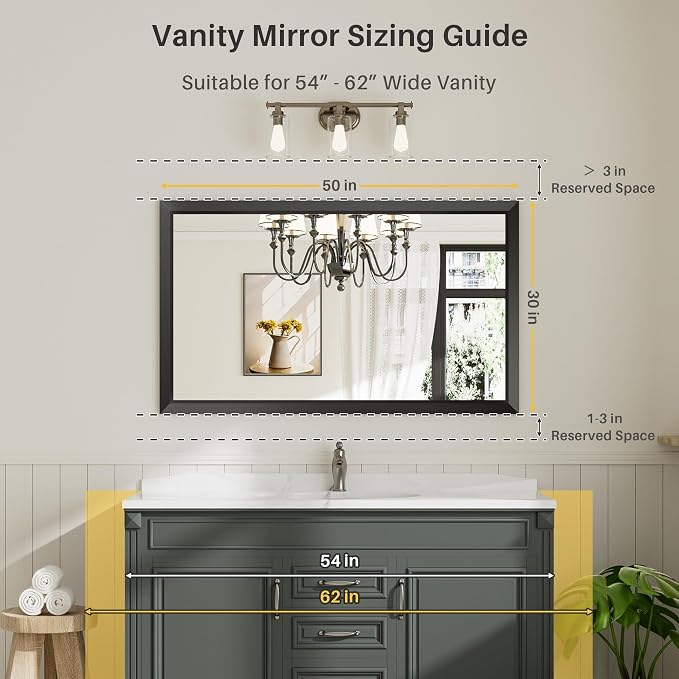 Briivue 50x30 Inch Black Bathroom Mirror - Image 2