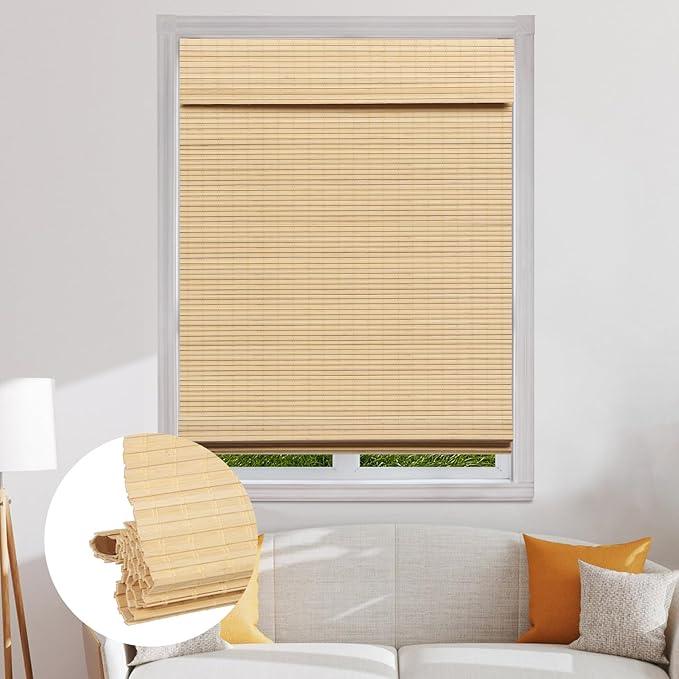 SEEYE Cordless Bamboo Roman Shades, Roll Up Blind Privacy Shade by SEEYE