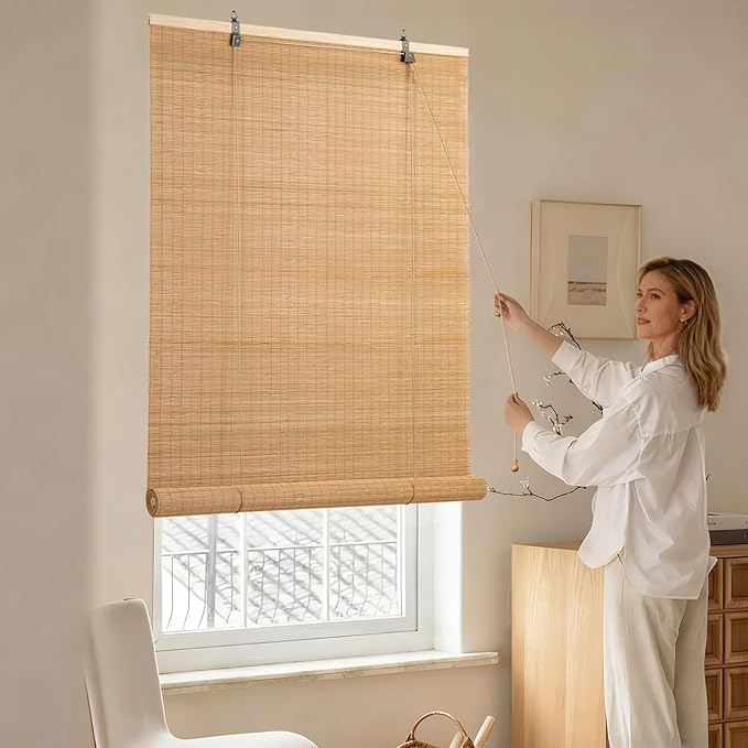 Bamboo Blinds - Bamboo Roman Shades 60Wx72L Outdoor Roller Blinds Retro Roller - Image 2