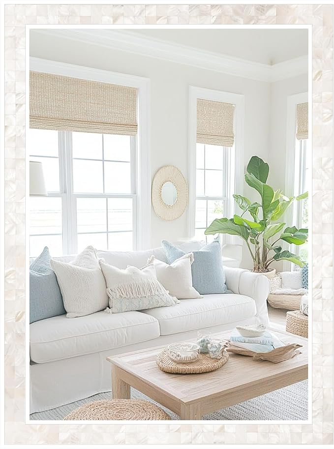 Tanmicoshomy White Shell Framed Rectangular Wall Mirrors by Tanmicoshomy