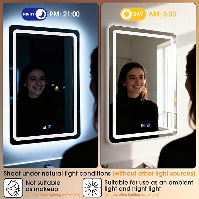 LED Bathroom Mirror, 16 x 24 Inch Anti-Fog Bathroom Mirror - Image 6