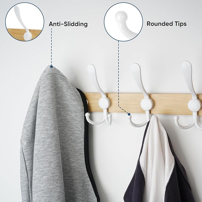 TICONN Wall Mounted Coat Rack, Five Heavy Duty Tri Hooks All Metal Construction - Image 4