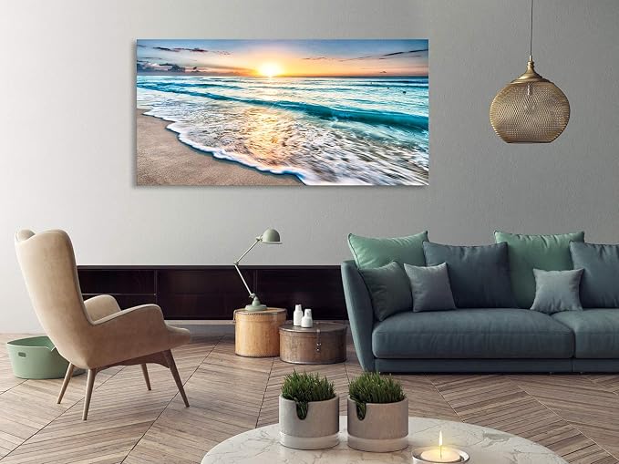 Baisuart S02275 Canvas Prints Wall Art Beach Sunset Ocean Waves Nature Pictures - Image 5