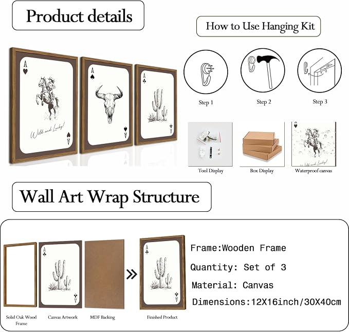 Western Cowgirl Wall Art Set of 3, Vintage Southwestern Wild and Lucky Rodeo - Image 4