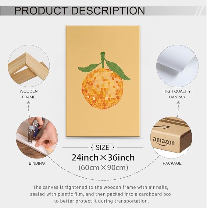 Retro Funky Orange Canvas Wall Art Fashion Disco Ball Aesthetic Posters 24X36 - Image 2