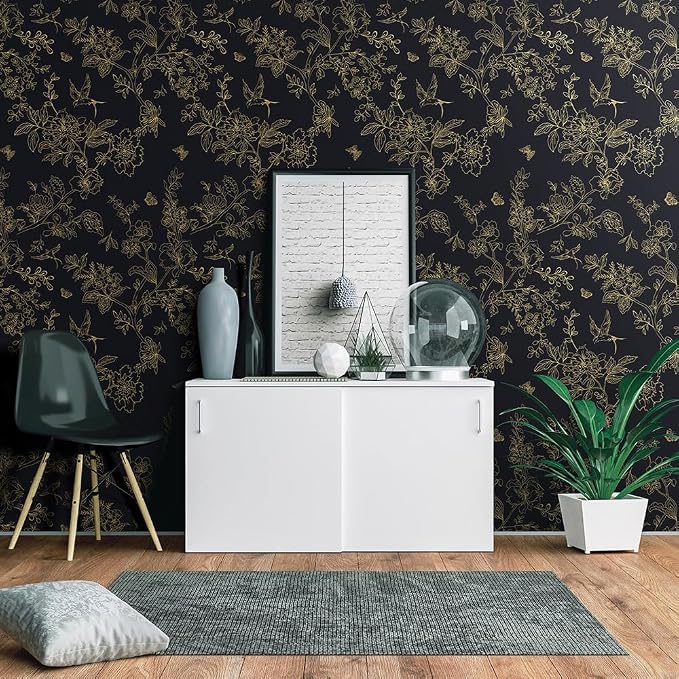 Froluya Black and Gold Wallpaper Peel and Stick Wallpaper 17.7"x393.7" Vintage - Image 7