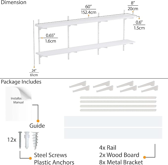 Wallniture Turin 60 inch x 8 in Floating Shelves - Image 3