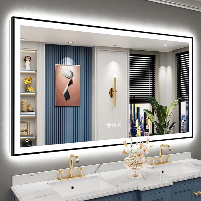 66x36 Black Framed LED Bathroom Mirror by Awandee