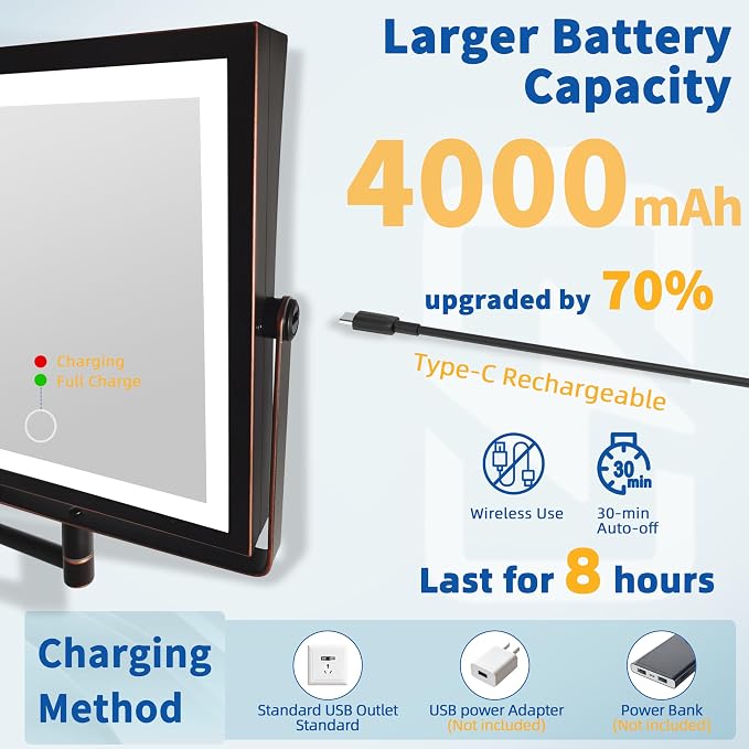 Ruacq Rechargeable Wall Mounted Makeup Mirror - Image 3