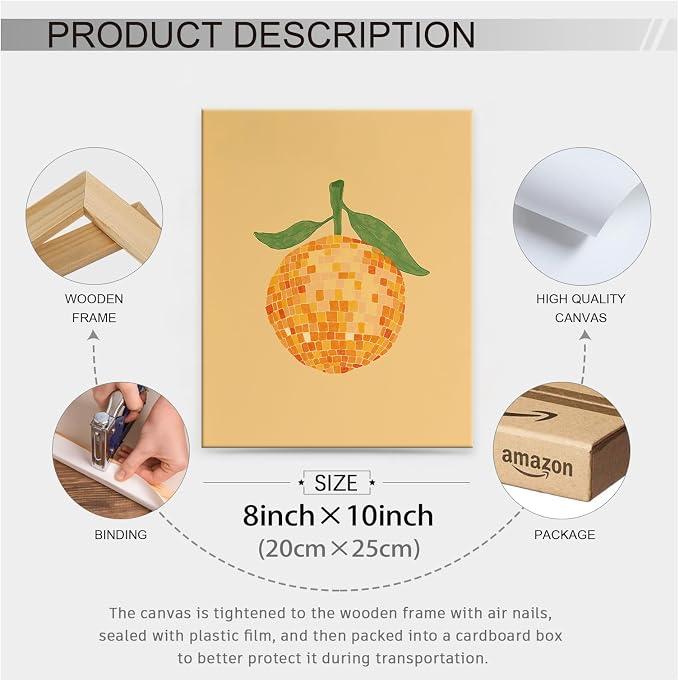 Retro Funky Orange Canvas Wall Art Fashion Disco Ball Aesthetic Posters 08x10 - Image 2
