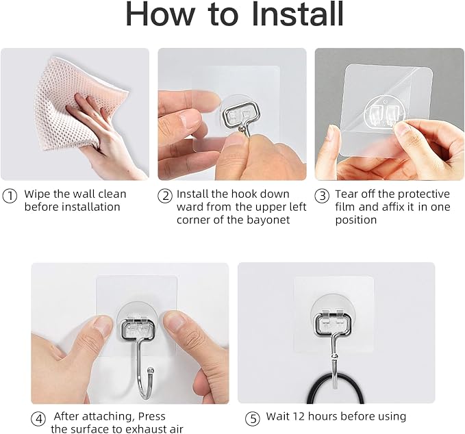 Large Adhesive Hooks for Hanging Heavy-Duty 44Ib 30 Packs, Wall Hangers without - Image 8