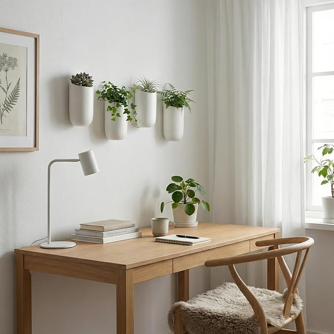 MyGift Set of 4 Mini Matte White Ceramic Indoor Wall Planter, 6 Inch - Image 3