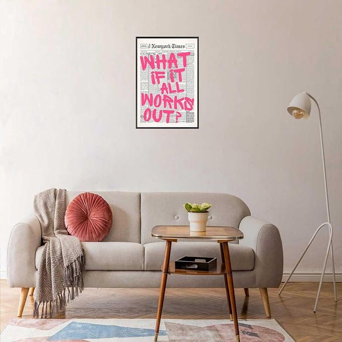 Drimiler Retro Newspaper Pink Font Poster What If It All Works Out Canvas Wall - Image 3