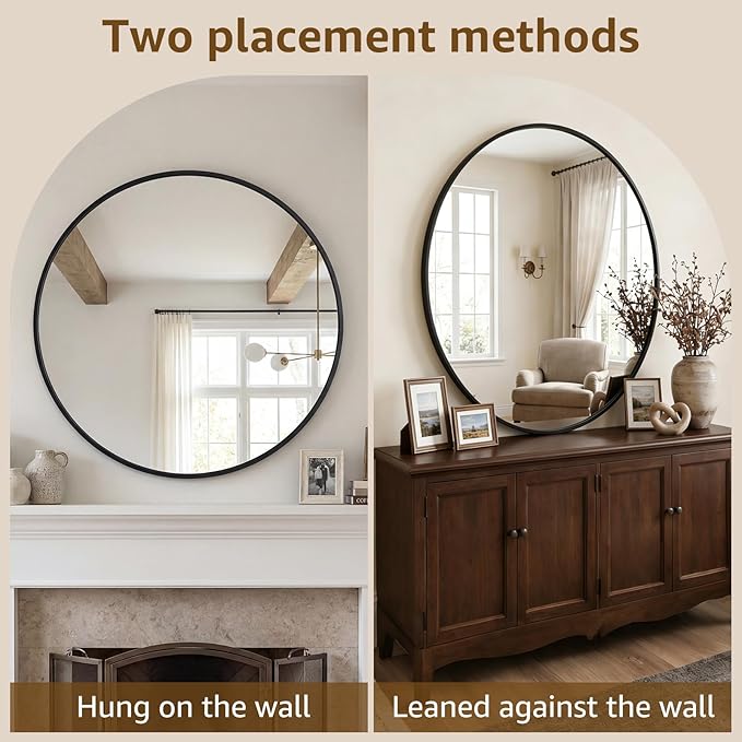 DUMOS 28 Inch Round Wall Mirror, Bathroom Mirror - Image 5