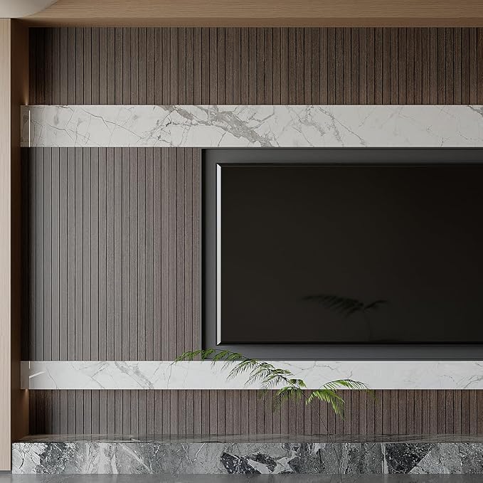 Yutianli PVC Slat Wall Panel Peel and Stick 236"x 15.7" Faux Wood Slat Panel - Image 5