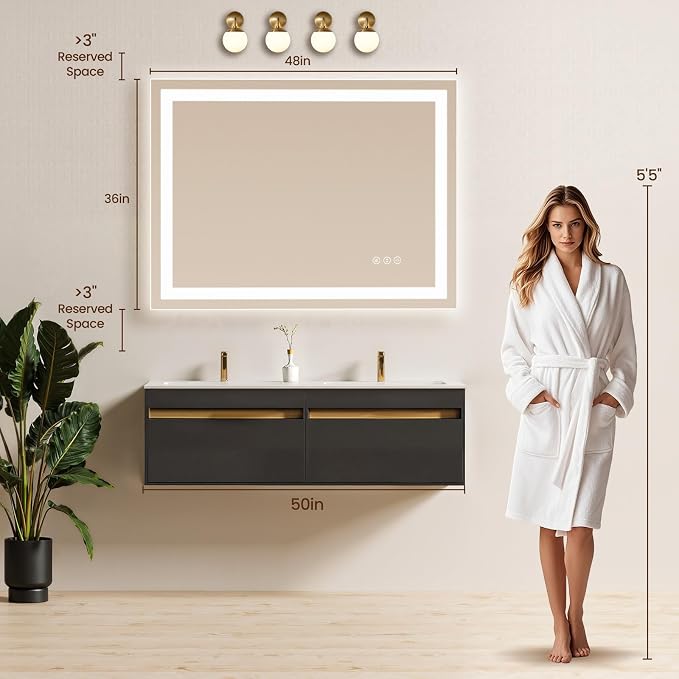 48X36 LED Bathroom Mirror with Lights, Backlit + Front Lit, Lighted Bathroom - Image 7