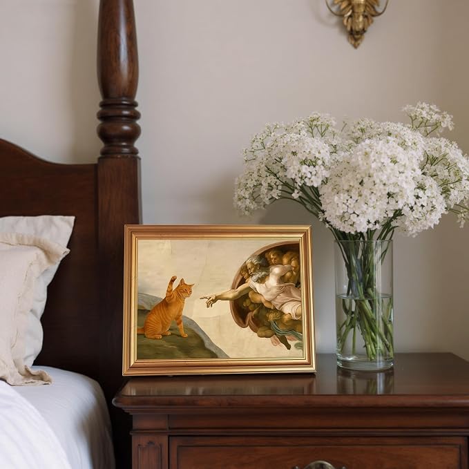 Fantasy Artists Divine Feline Encounter Gold Framed Wall Art, Modern Angel & - Image 4