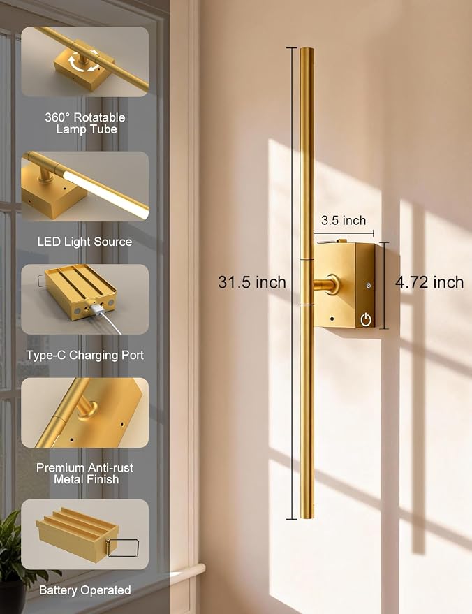 Battery Operated Wall Sconces Set of 2: 10000mAh Rechargeable Wall Lights - Image 5