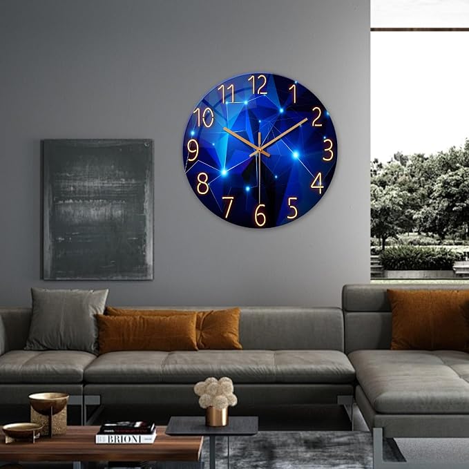 Extra Large Wall Clocks for Living Room Decor 24 Inch Glass Blue Clock Battery - Image 2