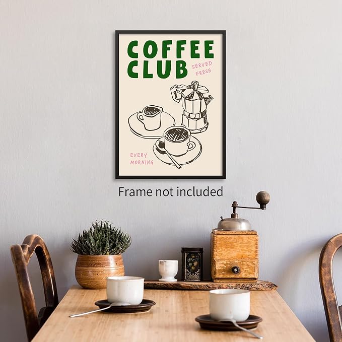 PDFI Kitchen Wall Art Coffee Club Canvas Print Vintage Coffee Artwork Posters - Image 3