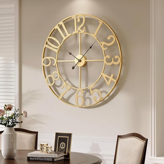 Cuspin Large Wall Clock for Living Room Decor, 30 Inch Gold Wall Clock - Image 3