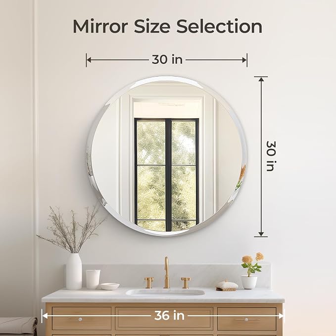 USHOWER 30" Round Frameless Wall Mirror - Image 4