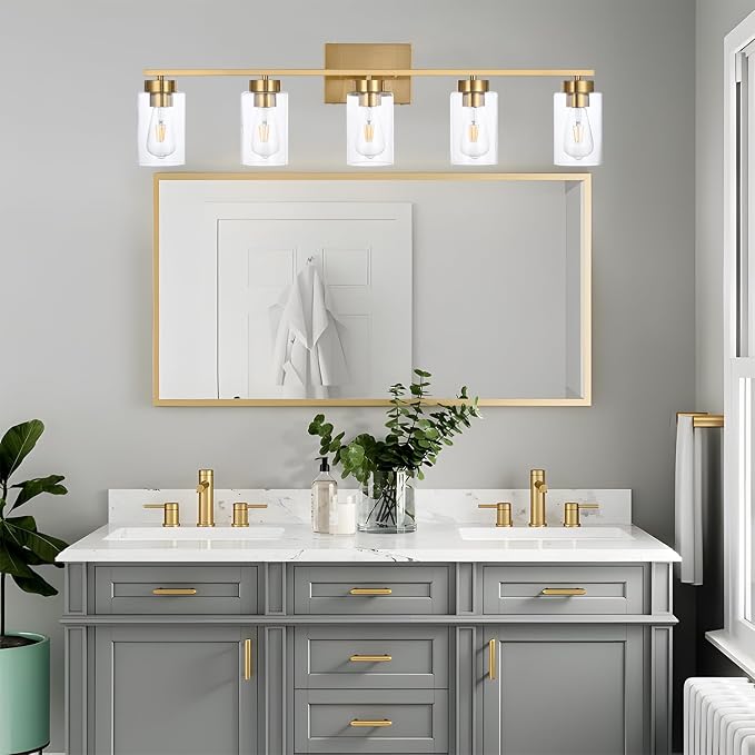 5 Light Bathroom Vanity Light Fixtures, Brushed Brass Modern Wall Lights - Image 5