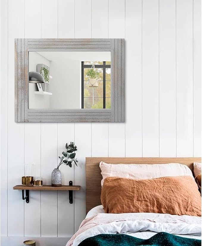 Large Rustic Wall Mirror, Rectangular Vintage Wood Framed Large Mirror Deco - Image 5