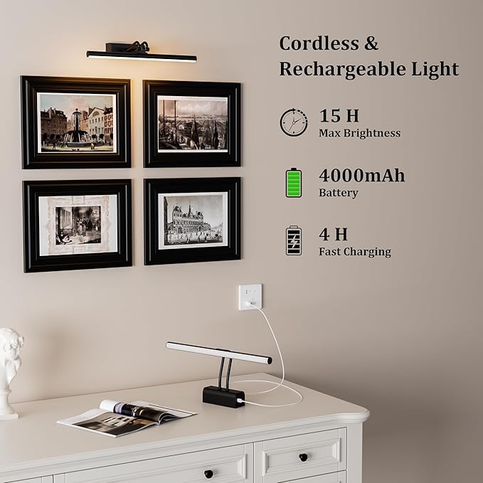 Battery Operated Picture Light for Wall, Wall Light for Living Room, 4000 mAh - Image 4