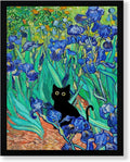 Fantasy Artists Van Gogh Irises Cat Wall Art, Framed Vintage Garden Canvas Wall by Unknown